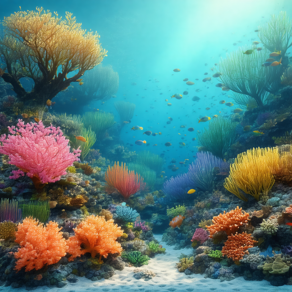 Vibrant, colorful, and detailed underwater scene featurin...