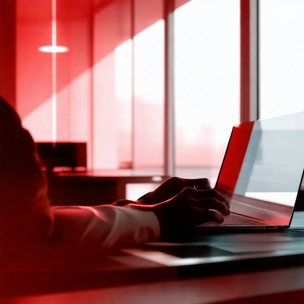 Person sitting at a desk, working on a laptop computer