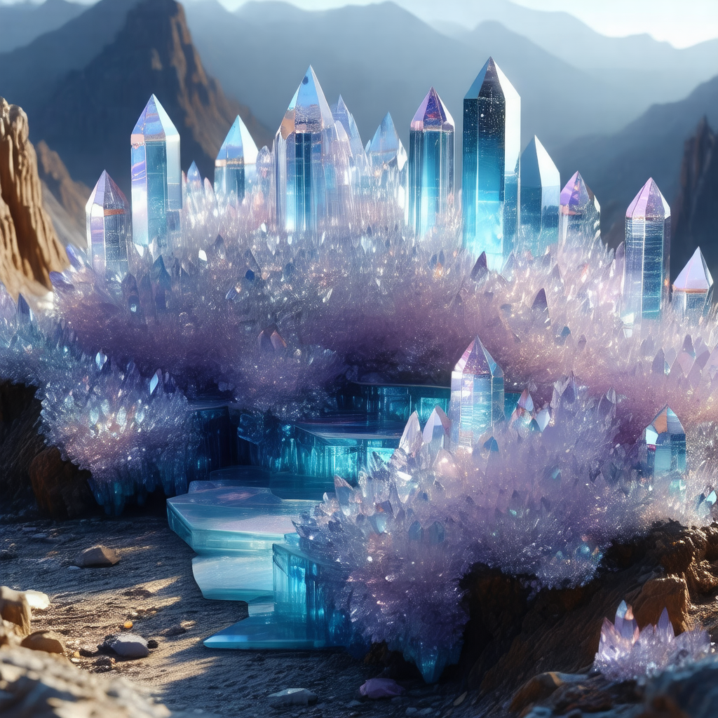 Large, colorful crystal structure, possibly a castle or a...