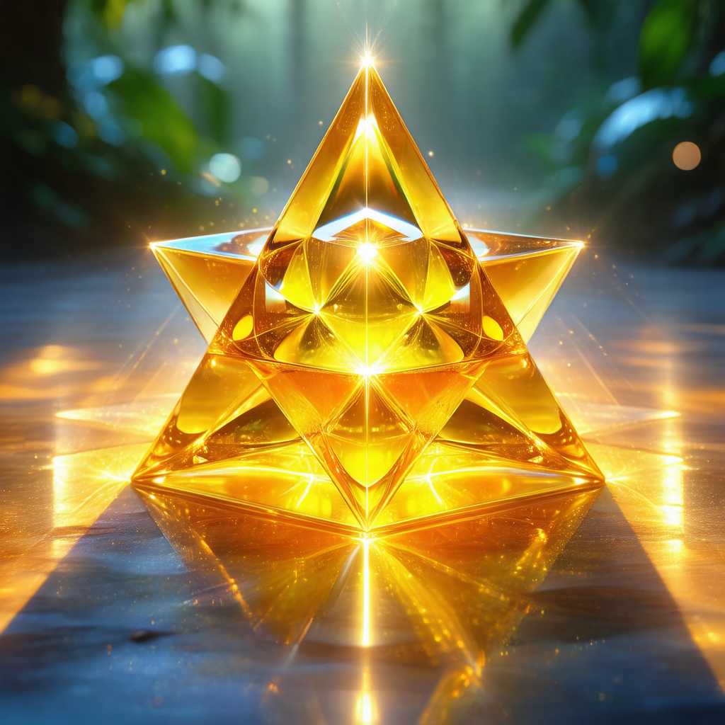Brightly lit, golden triangle with a star-like shape
