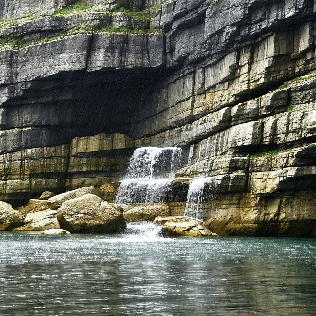 Beautiful waterfall cascading down a rocky cliff