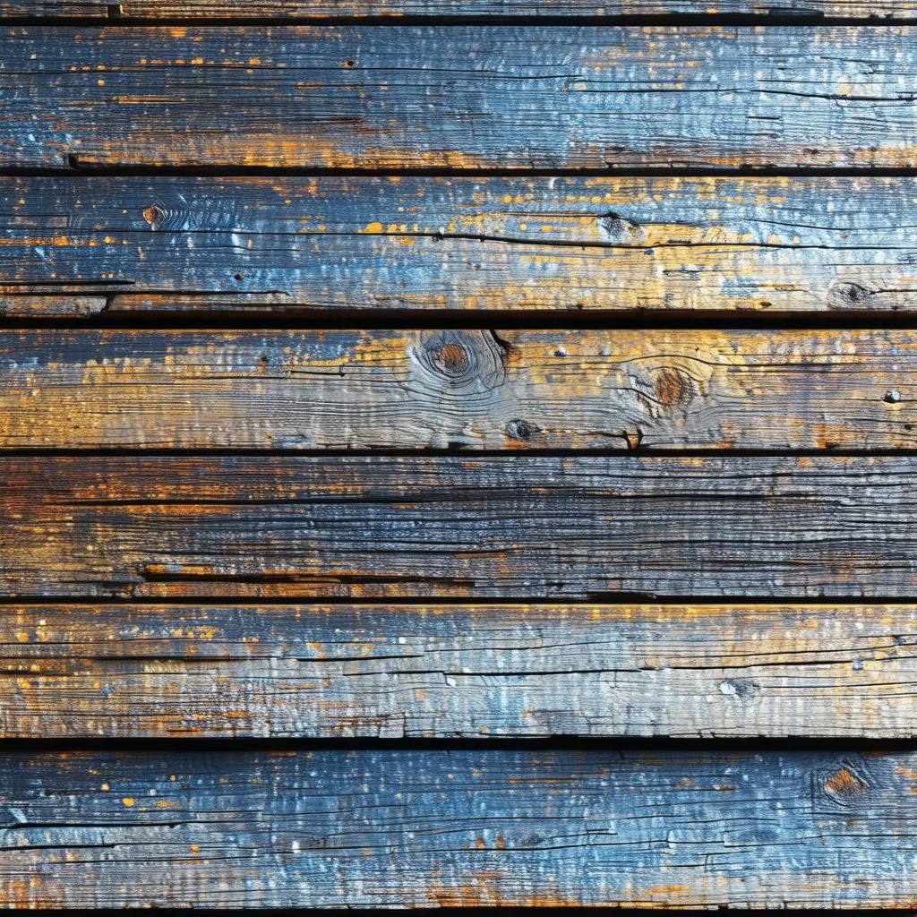 Wooden wall with a blue and yellow color scheme