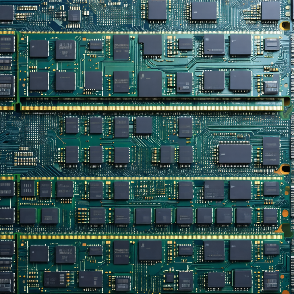 Close-up of a computer circuit board with several chips a...