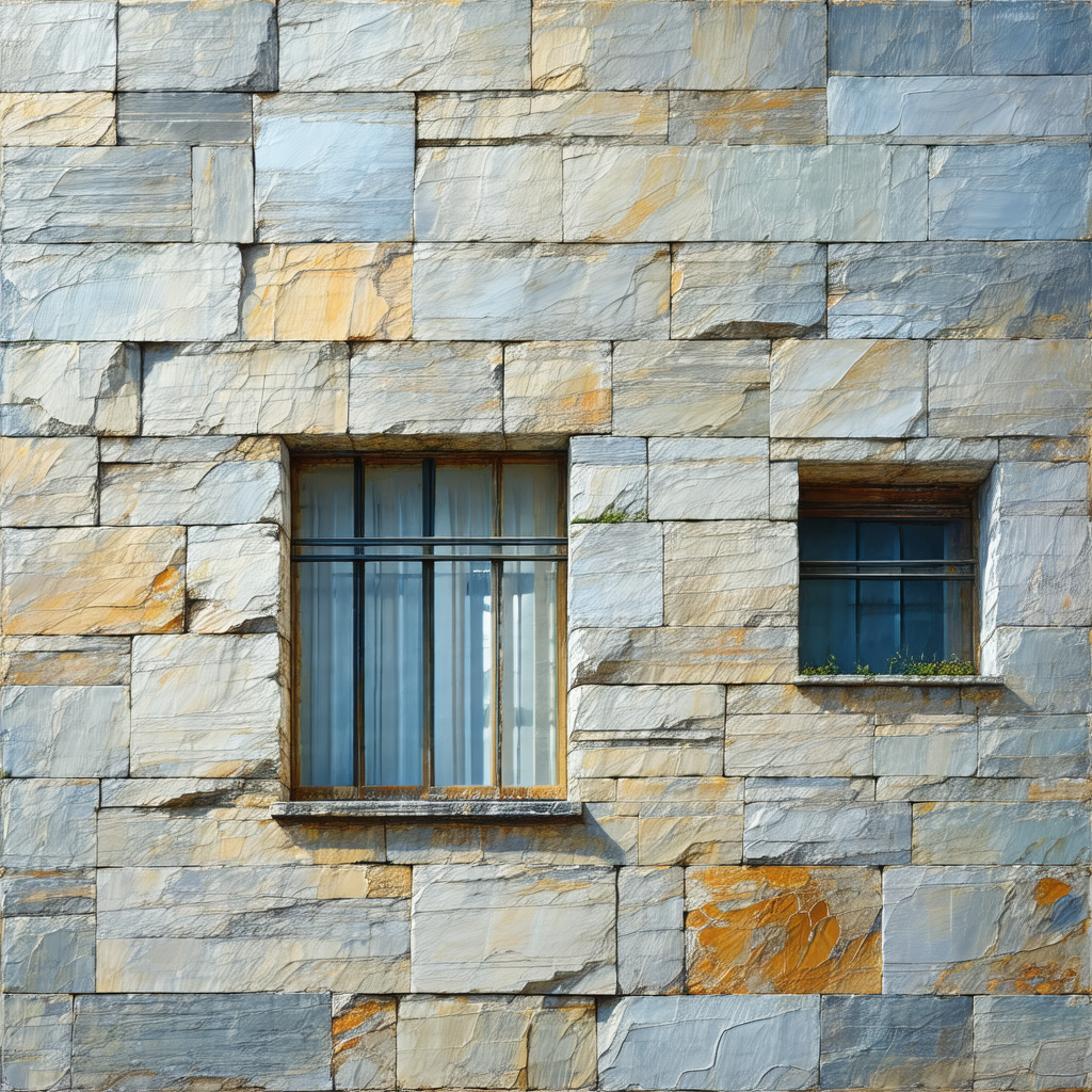 Large stone building with a window on the side
