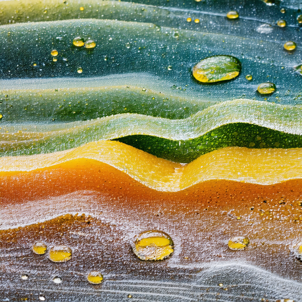 Large, colorful waterfall with a rainbow-like pattern