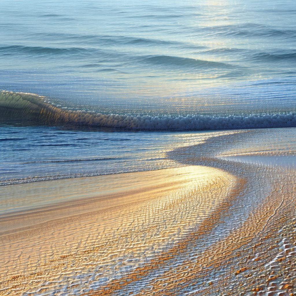 Captures a beautiful beach scene with a large wave crashi...