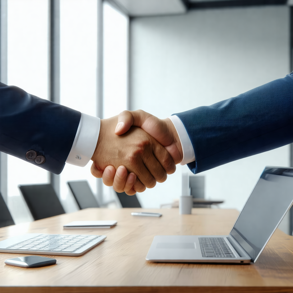 Man and a woman shaking hands in a professional setting