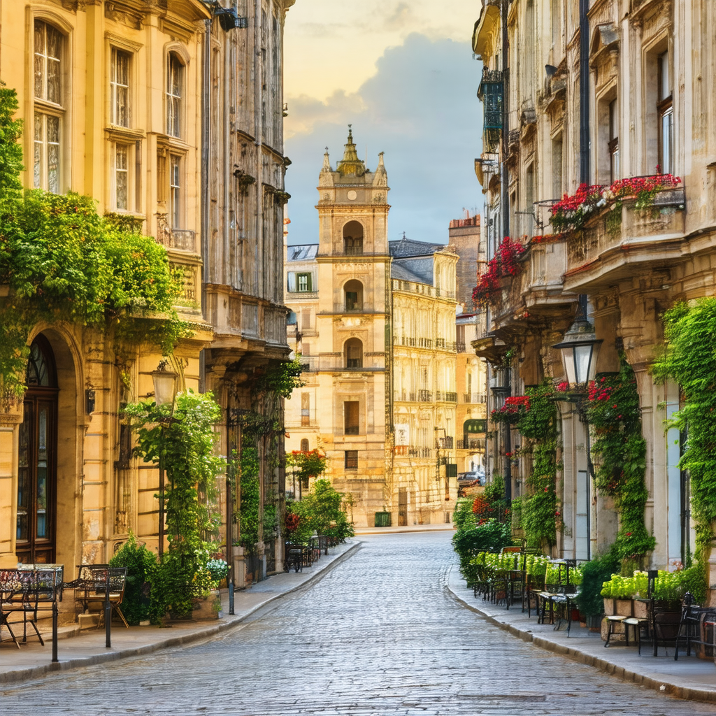 Narrow alleyway between two buildings, with a street line...