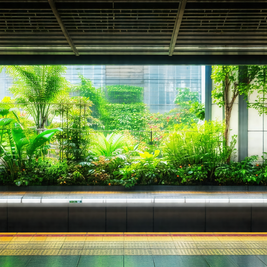 Train station with a large window that showcases a beauti...