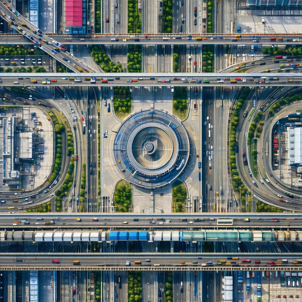Bird's eye view of a busy city street filled with traffic