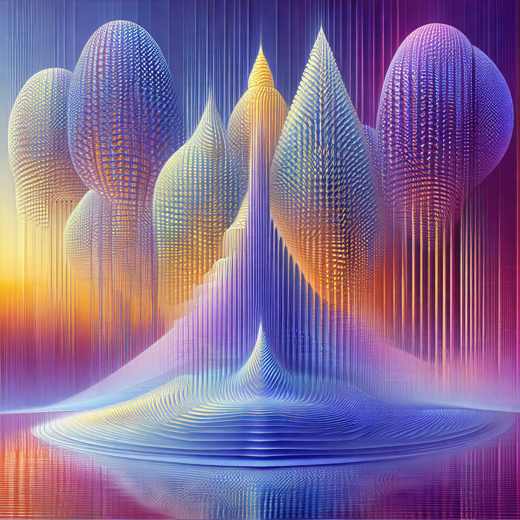 Large, colorful, and abstract mountain with a purple and ...