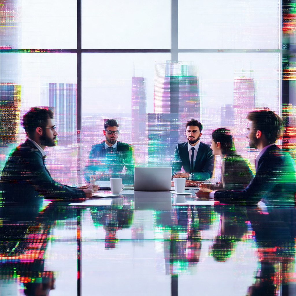 Group of people sitting around a large table in a confere...