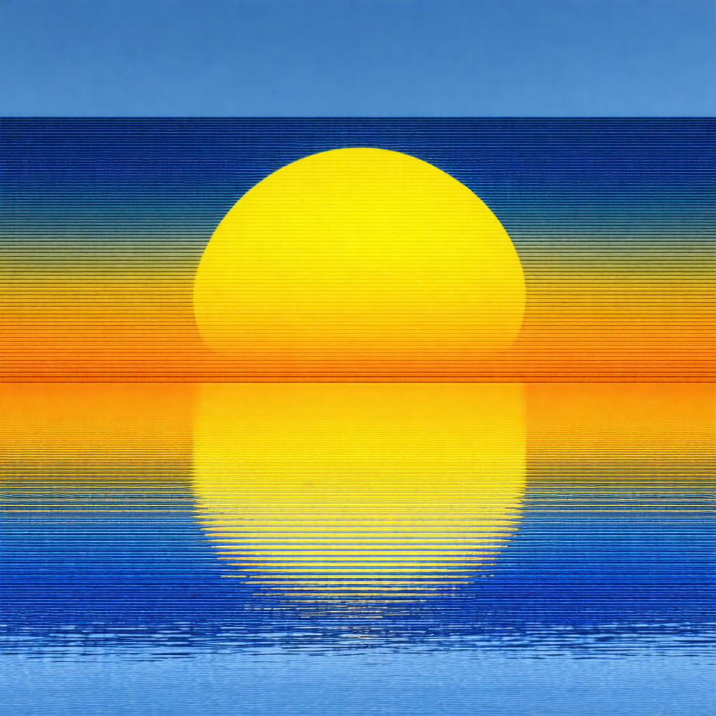 Beautiful sunset over a large body of water, possibly an ...