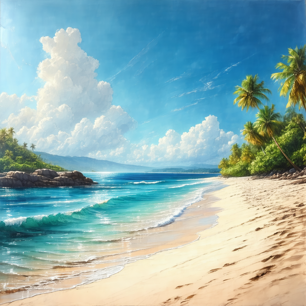 Beautiful beach scene with a clear blue sky overhead