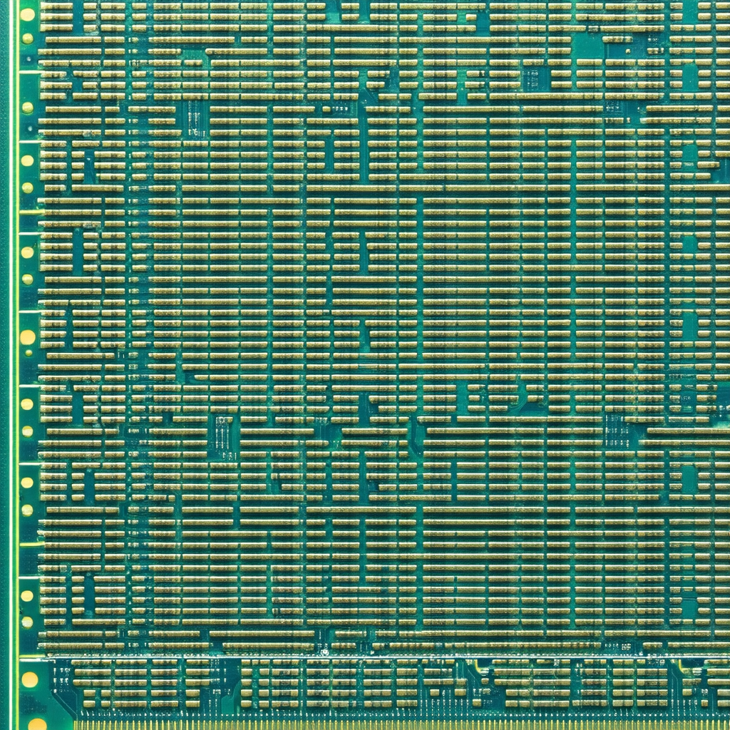 Close-up view of a computer chip, which is a small square...