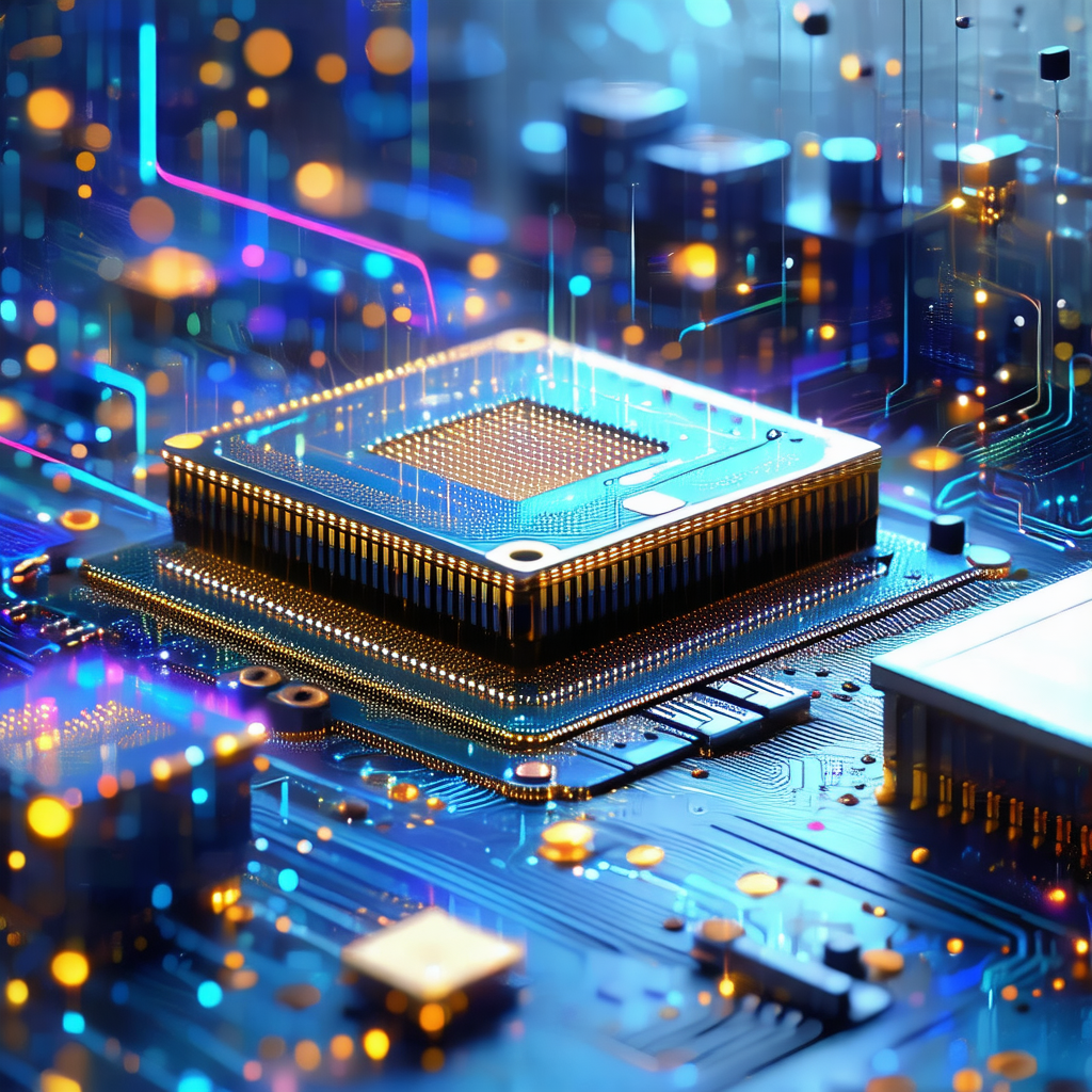Close-up of a computer chip with a blue background