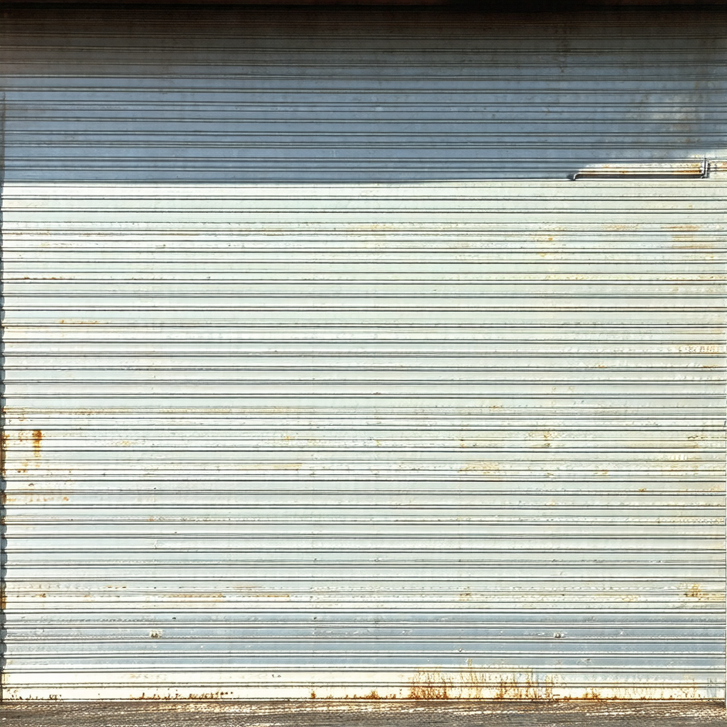 Large, open garage door with a metal frame