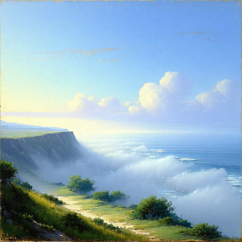 Beautiful coastal scene with a large body of water, a mou...