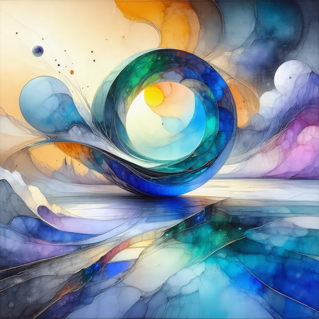 Painting of a blue and white circle, which appears to be ...