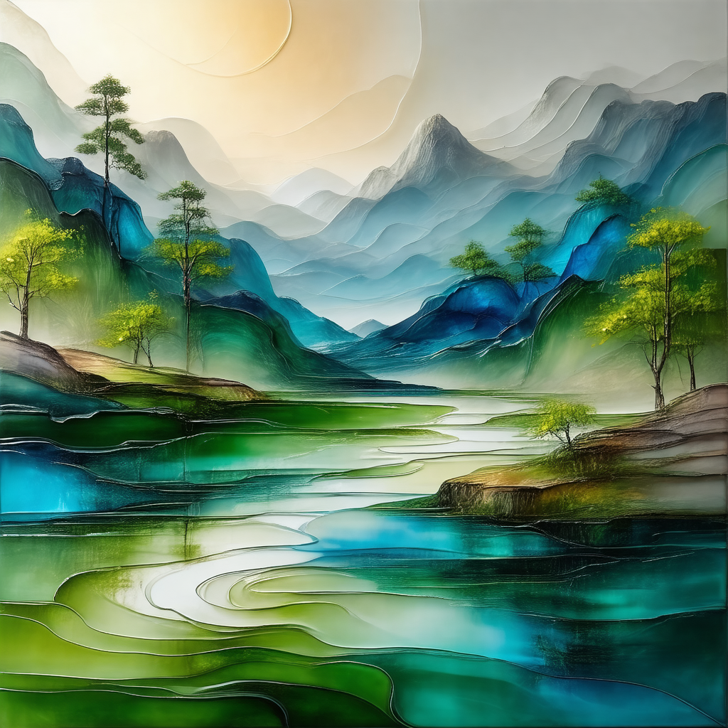 Serene landscape with a river flowing through a valley
