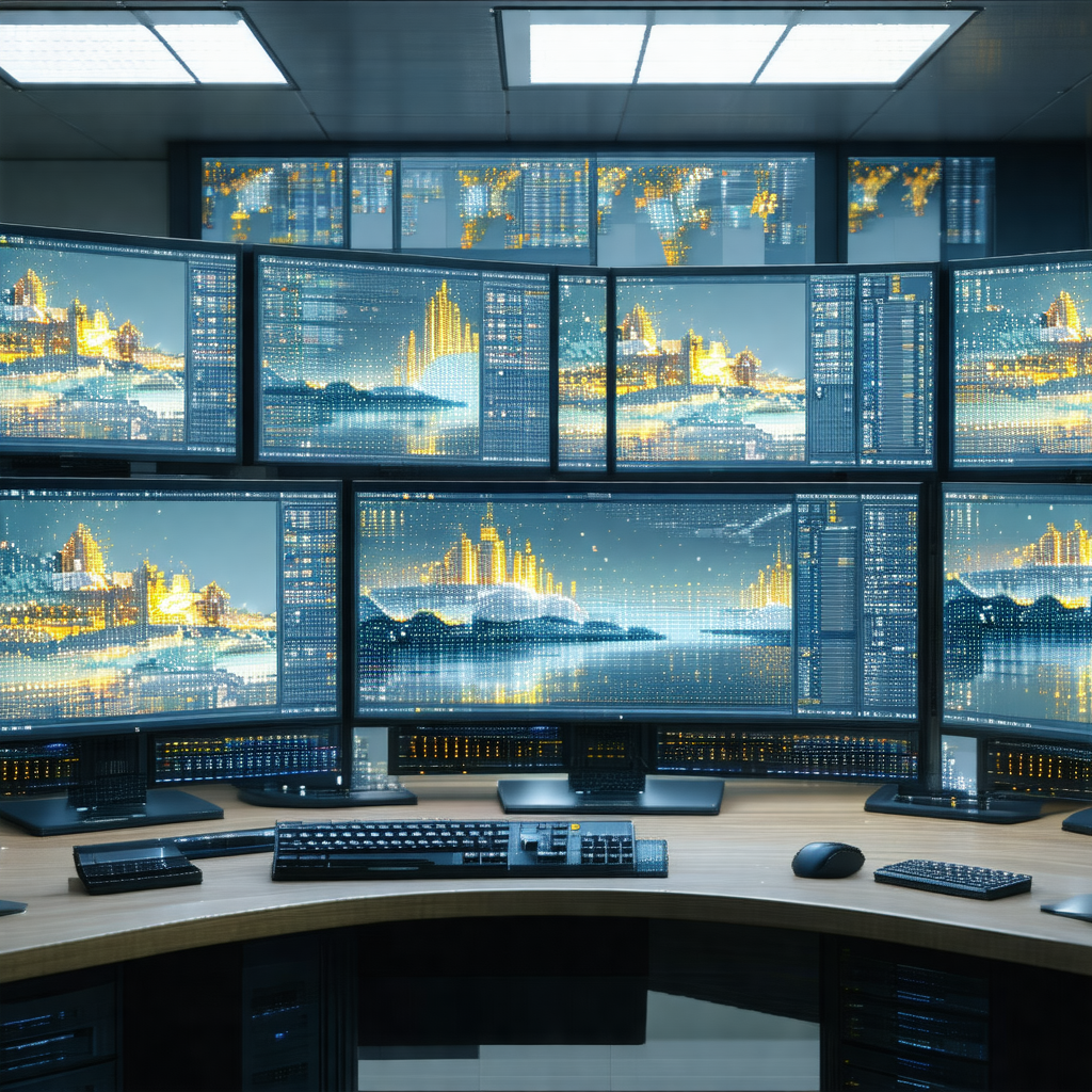 Large computer room with a desk in the center