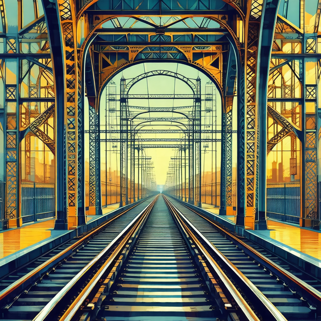Painting of a train traveling through a tunnel