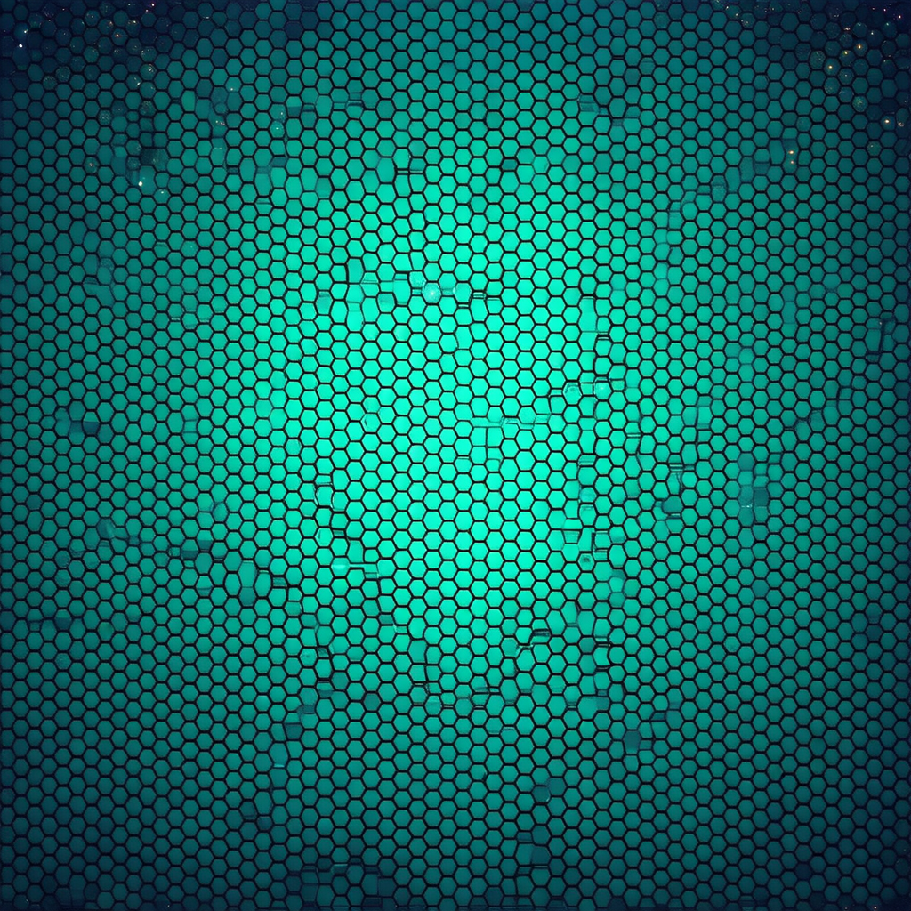 Close-up of a green honeycomb pattern, which is a hexagon...