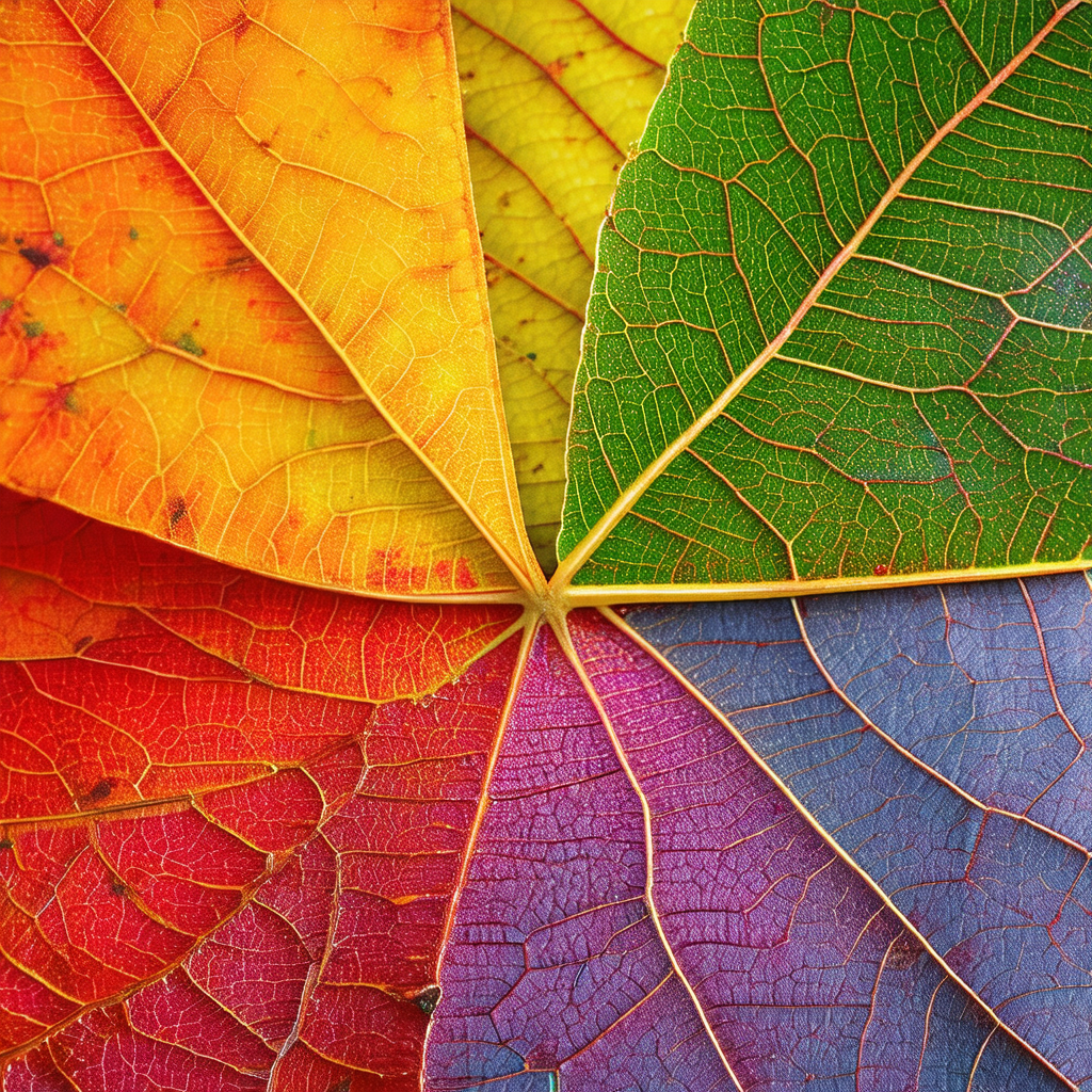 Close-up of a colorful leaf, showcasing its vibrant colors