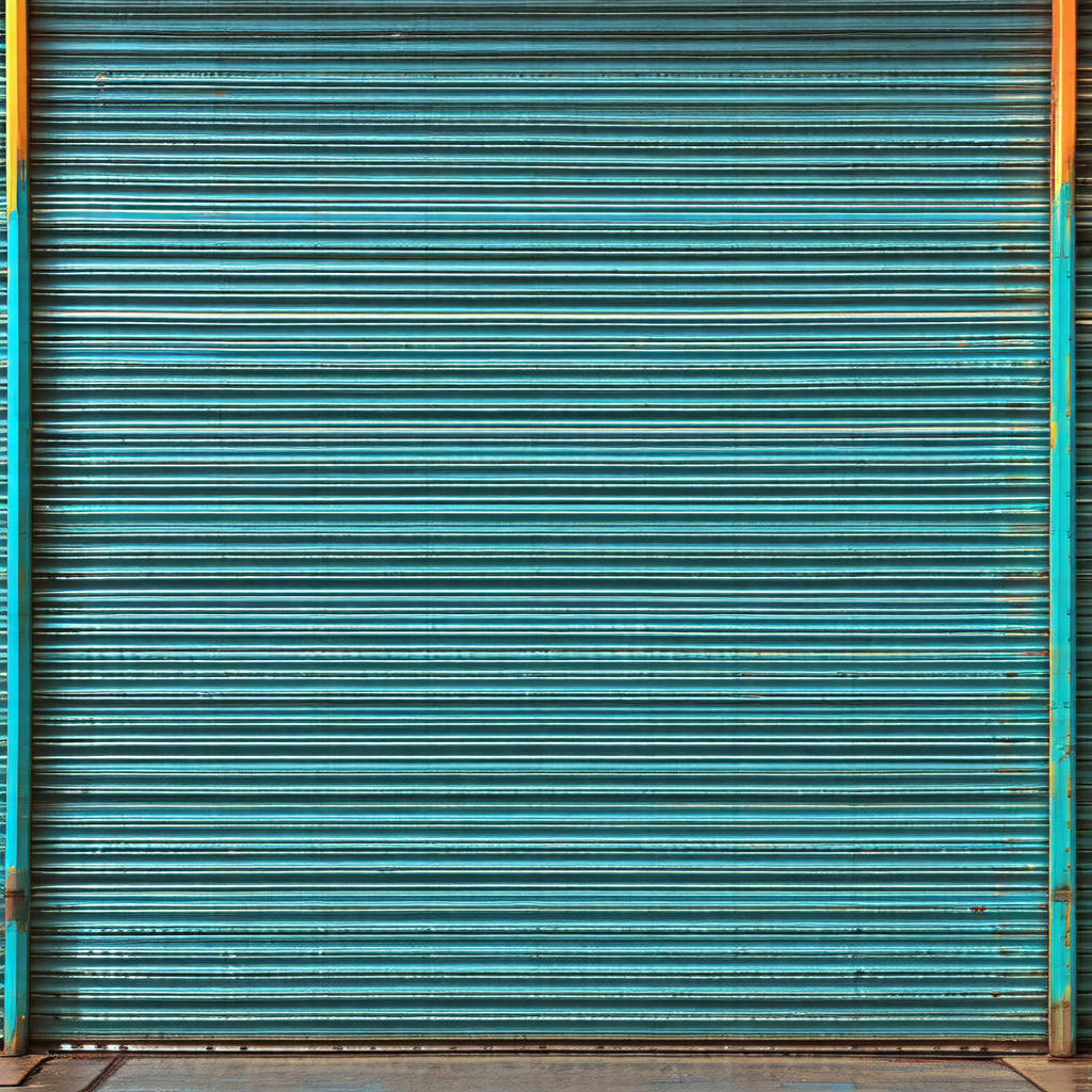 Large blue garage door with a metal frame