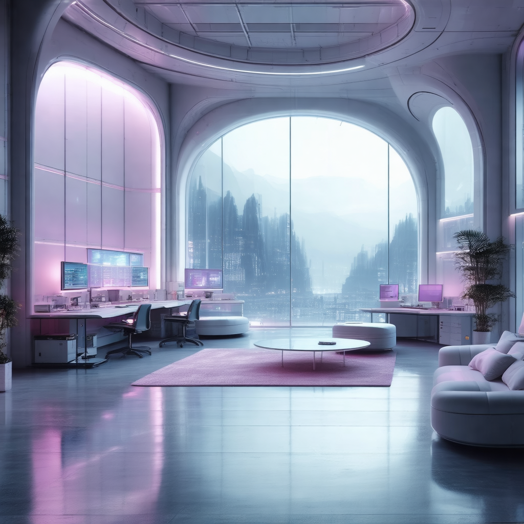 Large, modern office space with a variety of furniture an...