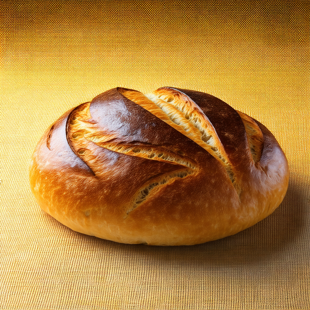 Large, freshly baked loaf of bread sitting on a table