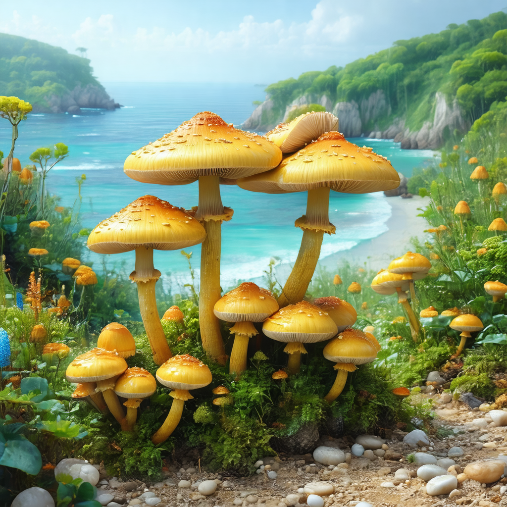 Beautiful scene of a forest with a variety of mushrooms g...