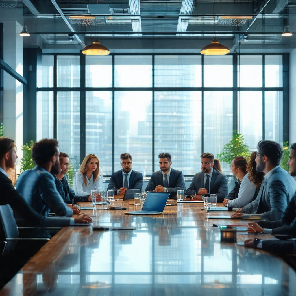 Group of people gathered around a large wooden table in a...