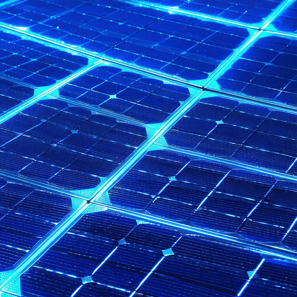 Blue solar panel with a pattern of blue squares