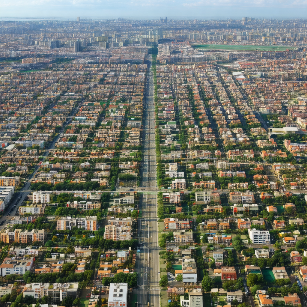 Bird's eye view of a large city, showcasing the urban lan...