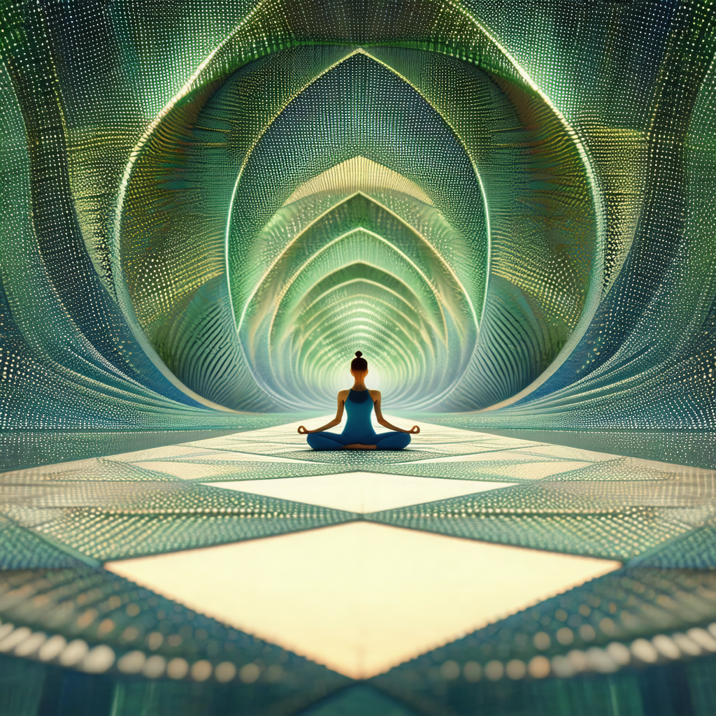 Woman sitting in a lotus position on a white surface, pos...