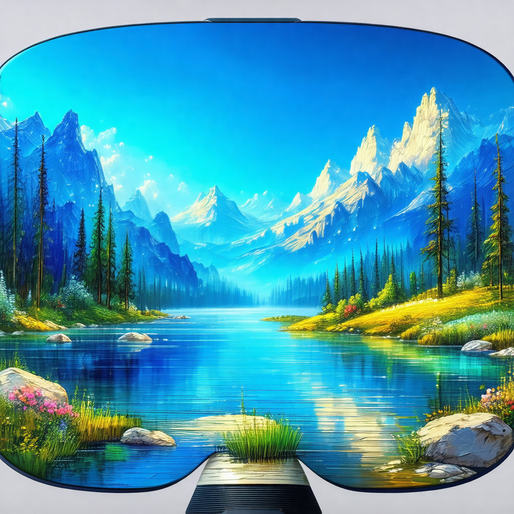 Painting of a beautiful landscape featuring a river flowi...