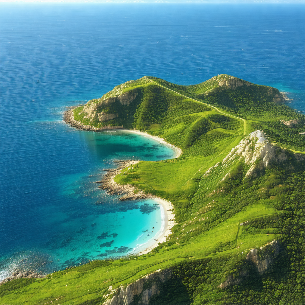 Beautiful island with a lush green hillside and a clear b...