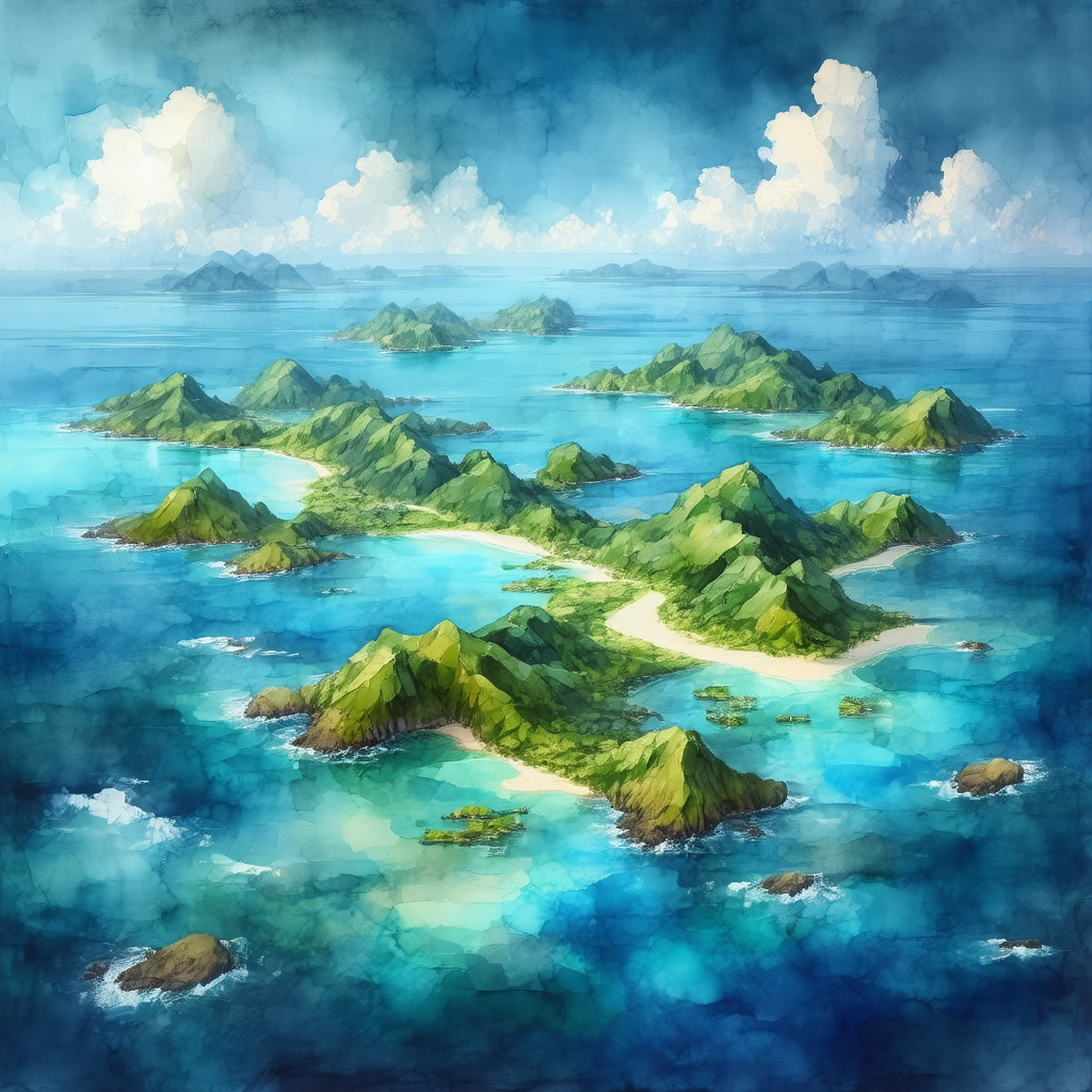Painting of a tropical island chain