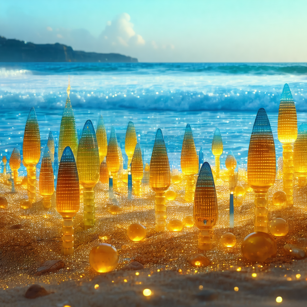 Beautiful beach scene with a large number of glowing yell...