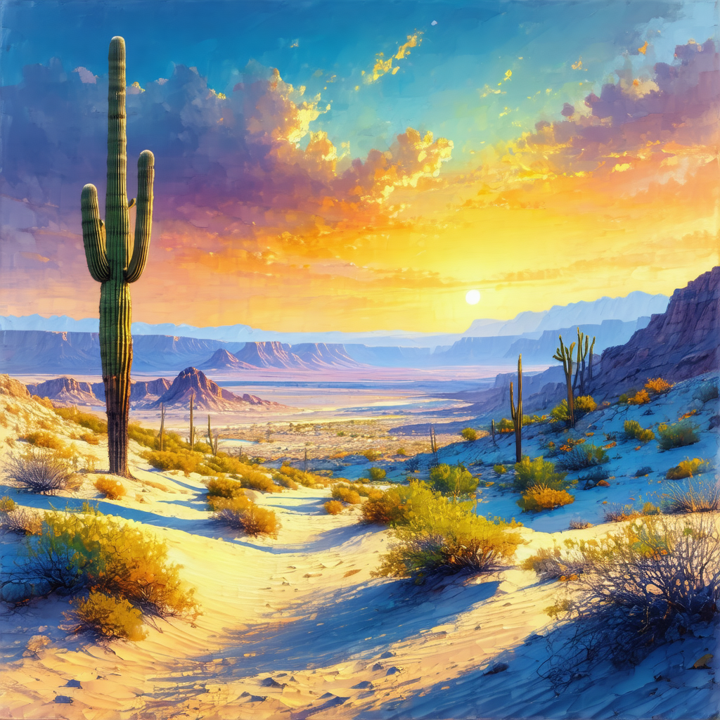 Beautiful desert landscape with a cactus plant prominentl...