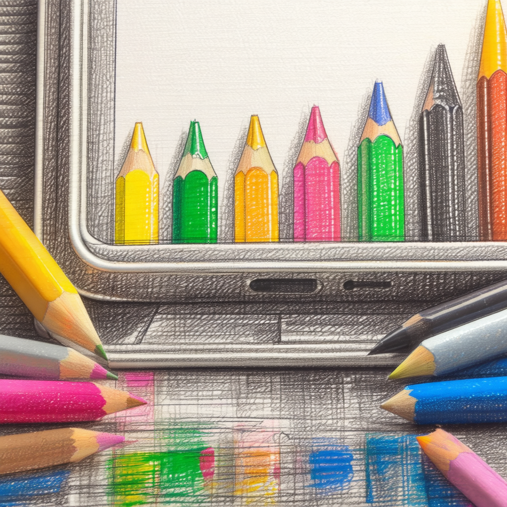 Laptop computer with a drawing of a pencil case on the sc...