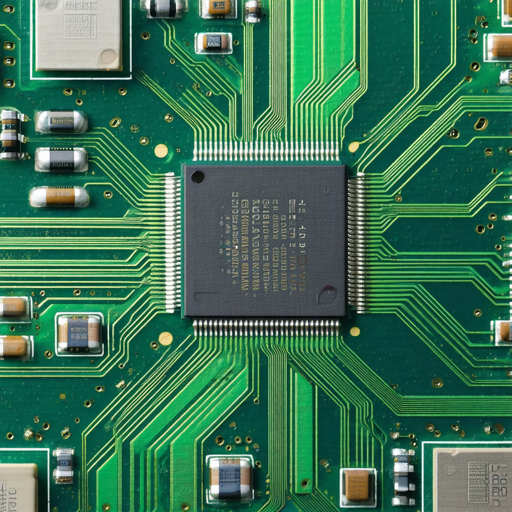 Close-up of a computer circuit board with a central proce...