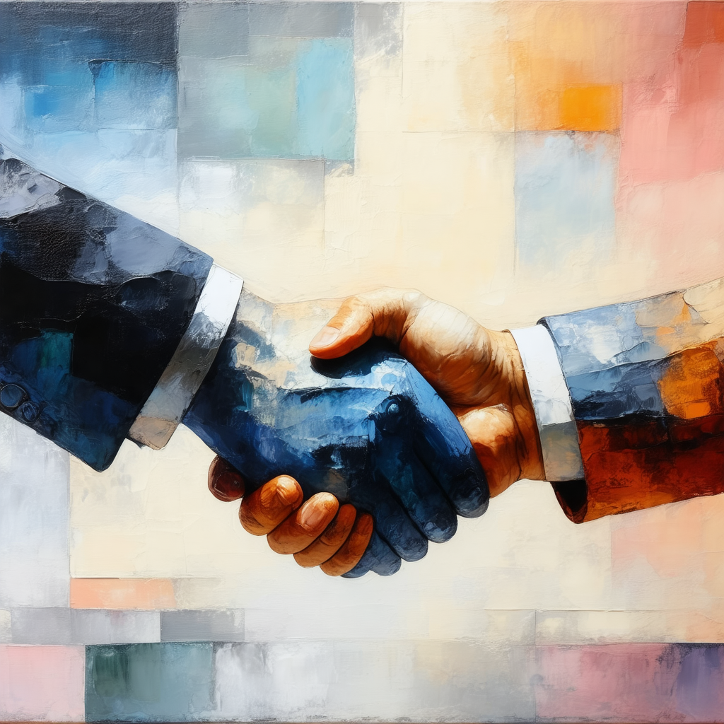 Man and a woman shaking hands in a friendly manner