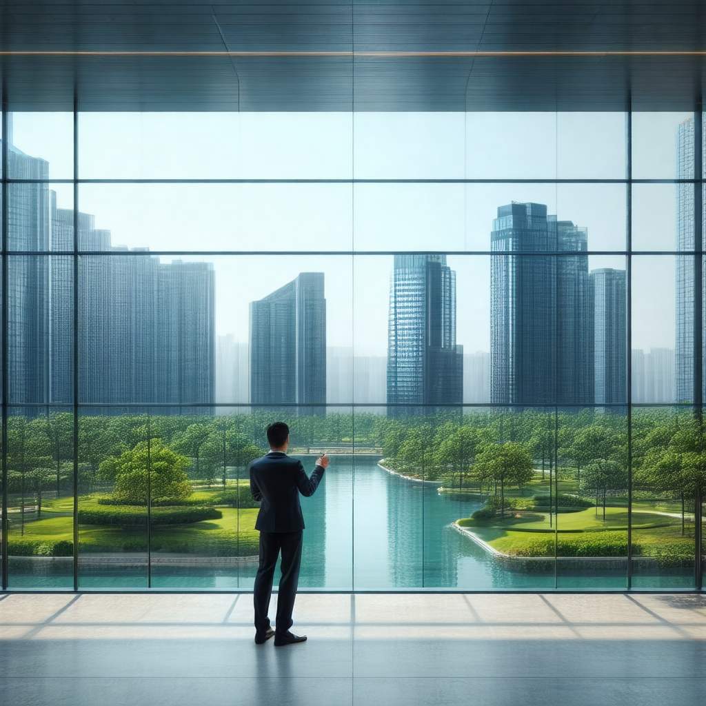 Man standing in front of a large window, which provides a...