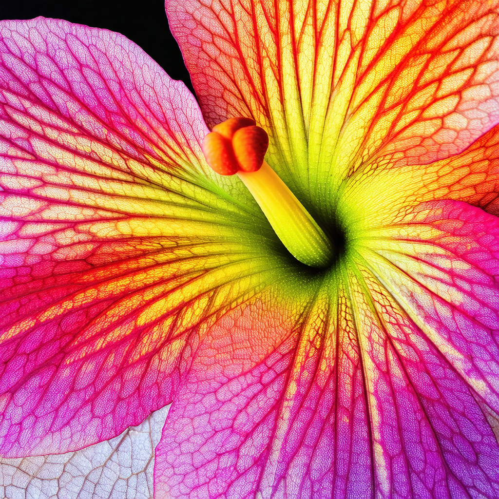 Large, colorful flower with a vibrant pink and yellow hue