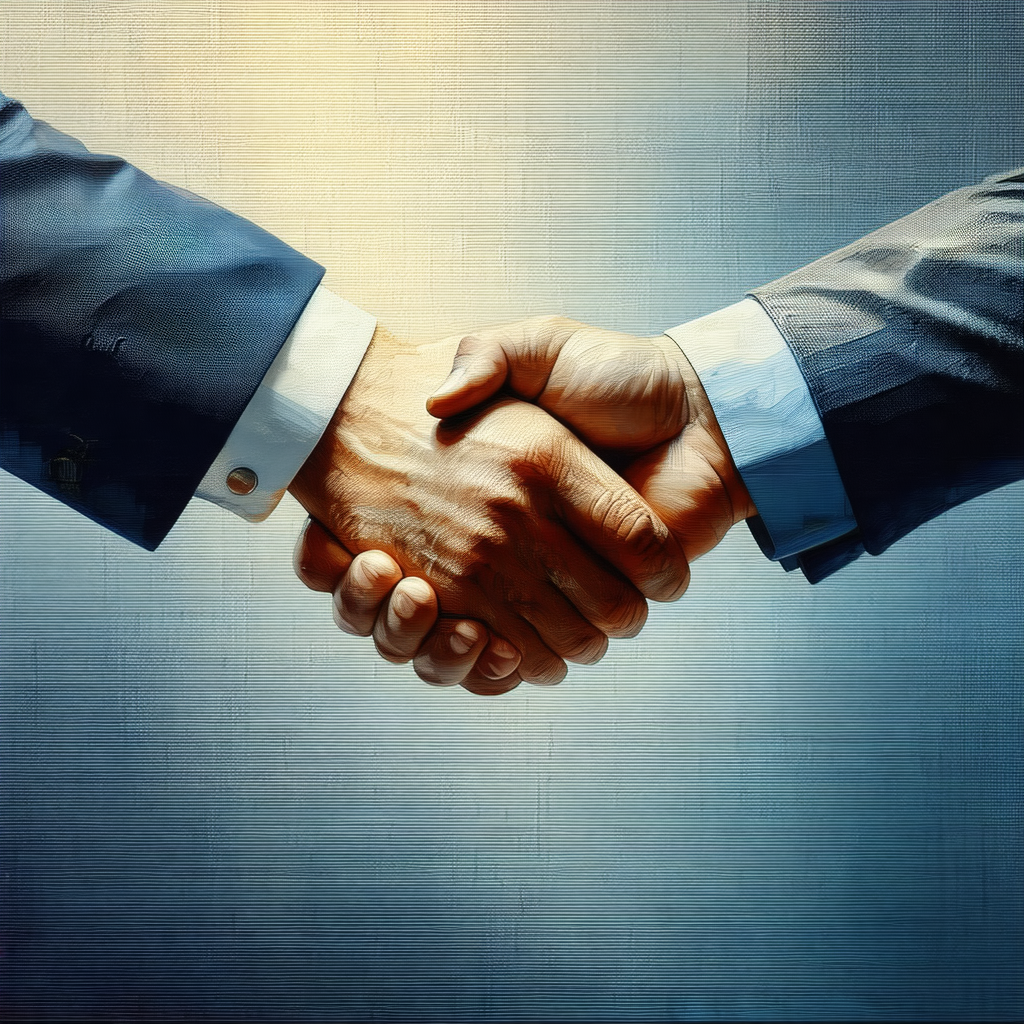 Two men shaking hands in a business setting