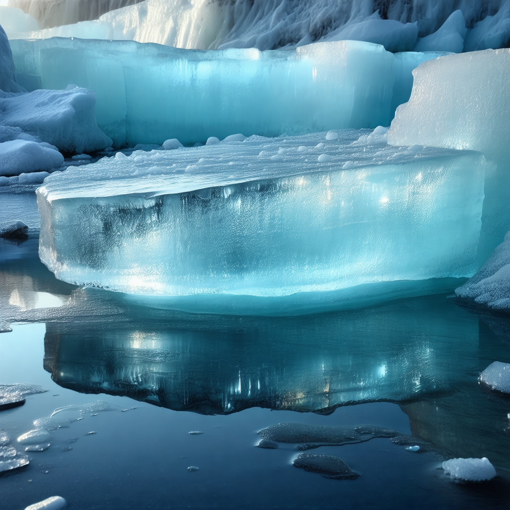 Large, blue, and white iceberg floating in a body of water