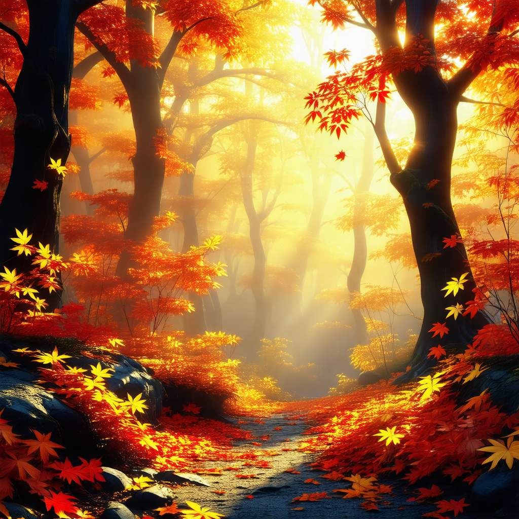 Beautiful forest scene with a pathway leading through the...
