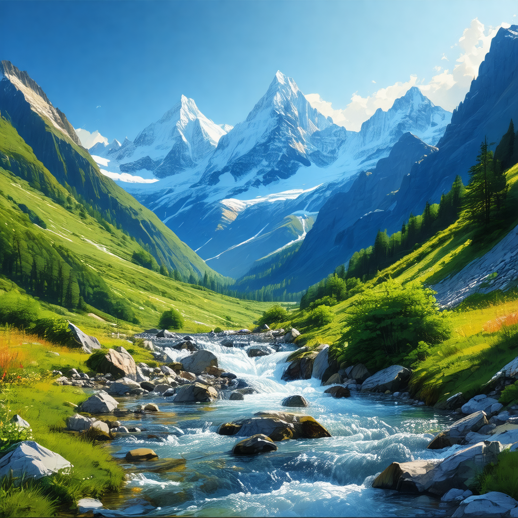 Beautiful mountain landscape with a river flowing through it